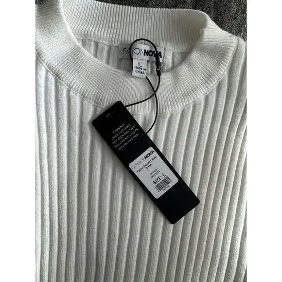 Fashion Nova White Knit Sweater Maxi Dress Round Neck Long Sleeve L - Picture 3 of 3